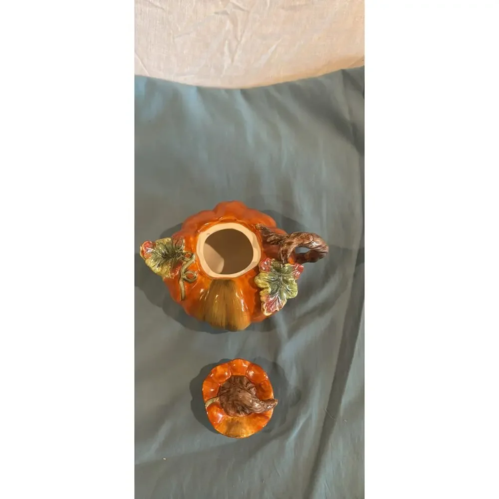 Vintage Harvest Pumpkin Ceramic Teapot, unbranded cir. 1980- 05